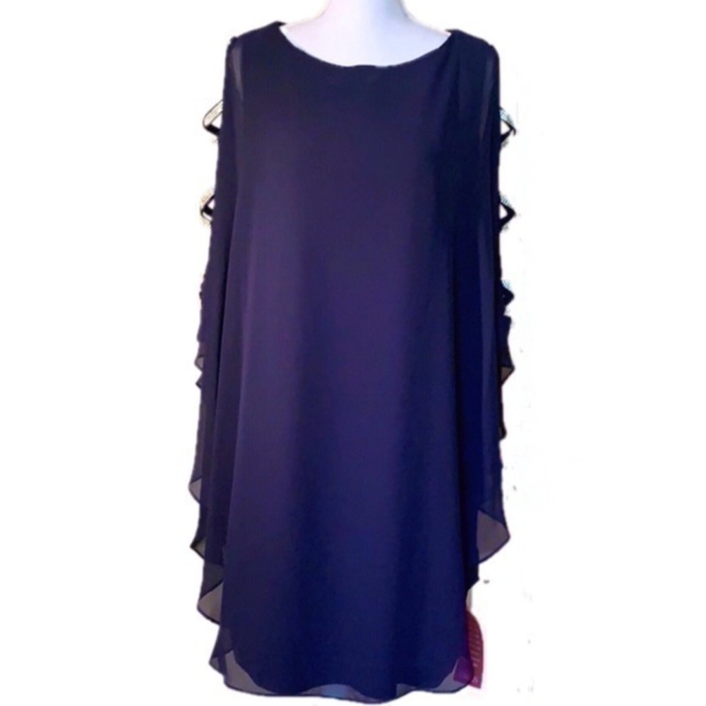 Xscape Navy Formal Sheath Dress with Overlay